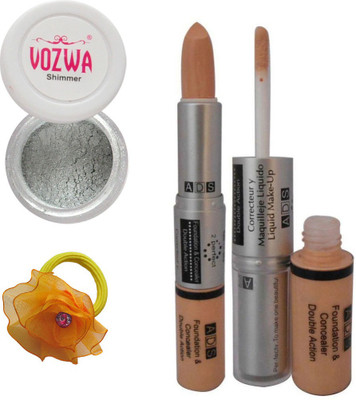 

Vozwa Silver Eyeshadow Shimmer Powder, Foundation & Concealer Double Action and Band(Set of 4)
