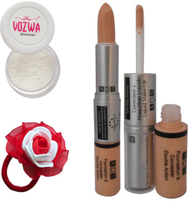 

Vozwa White Eyeshadow Shimmer Powder, Foundation & Concealer Double Action and Band(Set of 4)