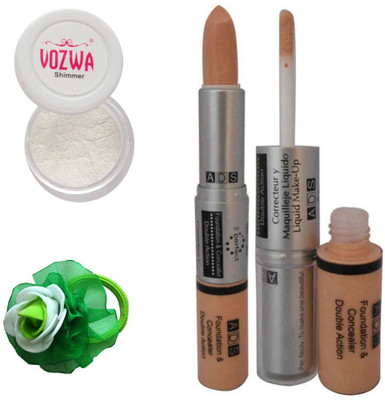 

Vozwa White Eyeshadow Shimmer Powder, Foundation & Concealer Double Action and Band(Set of 3)