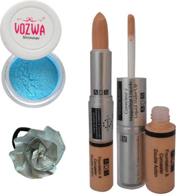 

Vozwa Blue Gradient Eyeshadow Shimmer Powder, Foundation & Concealer Double Action and Band(Set of 4)