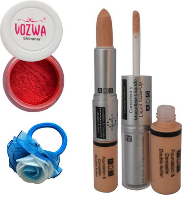 

Vozwa Red Eyeshadow Shimmer Powder, Foundation & Concealer Double Action and Band(Set of 4)