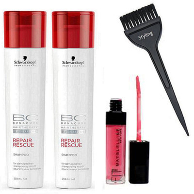 

styling brush & Schwarzkopf Bona cure repair rescue shampoo set of 2 &LippGloss(Set of 4)