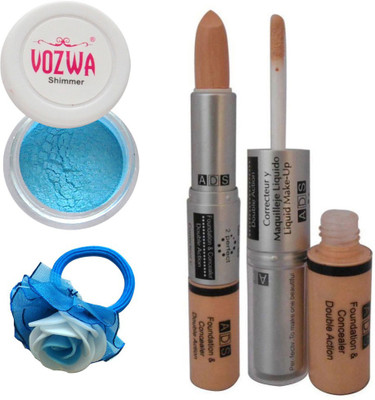 

Vozwa Blue Gradient Eyeshadow Shimmer Powder, Foundation & Concealer Double Action and Band(Set of 4)