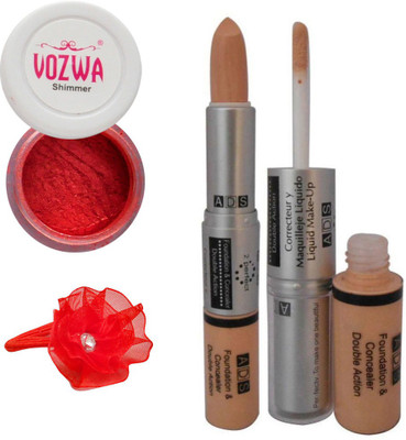

Vozwa Red Eyeshadow Shimmer Powder, Foundation & Concealer Double Action and Band(Set of 4)