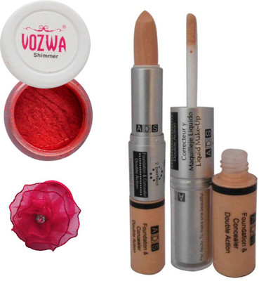 

Vozwa Red Eyeshadow Shimmer Powder, Foundation & Concealer Double Action and Band(Set of 4)