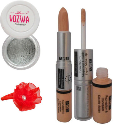 

Vozwa Silver Eyeshadow Shimmer Powder, Foundation & Concealer Double Action and Band(Set of 4)