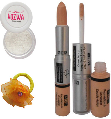 

Vozwa White Eyeshadow Shimmer Powder, Foundation & Concealer Double Action and Band(Set of 4)