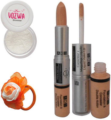 

Vozwa White Eyeshadow Shimmer Powder, Foundation & Concealer Double Action and Band(Set of 4)