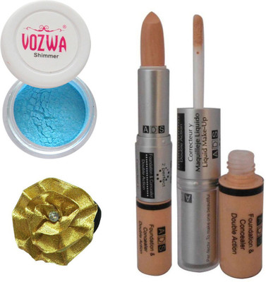 

Vozwa Blue Gradient Eyeshadow Shimmer Powder, Foundation & Concealer Double Action and Band(Set of 4)