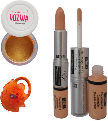 

Vozwa Gold Gradient Eyeshadow Shimmer Powder, Foundation & Concealer Double Action and Band(Set of 4)