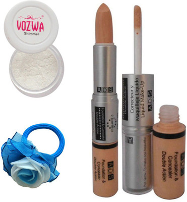 

Vozwa White Eyeshadow Shimmer Powder, Foundation & Concealer Double Action and Band(Set of 4)