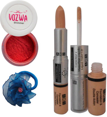 

Vozwa Red Eyeshadow Shimmer Powder, Foundation & Concealer Double Action and Band(Set of 4)