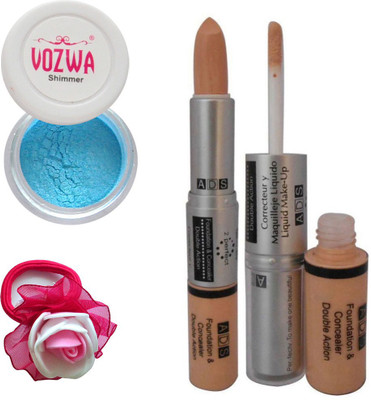 

Vozwa Blue Gradient Eyeshadow Shimmer Powder, Foundation & Concealer Double Action and Band(Set of 4)