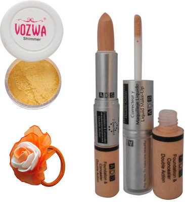 

Vozwa Golden Eyeshadow Shimmer Powder, Foundation & Concealer Double Action and Band(Set of 4)