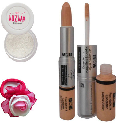 

Vozwa White Eyeshadow Shimmer Powder, Foundation & Concealer Double Action and Band(Set of 4)
