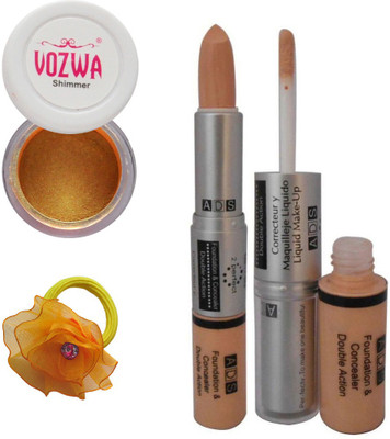 

Vozwa Gold Gradient Eyeshadow Shimmer Powder, Foundation & Concealer Double Action and Band(Set of 4)