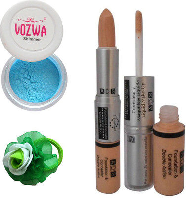 

Vozwa Blue Gradient Eyeshadow Shimmer Powder, Foundation & Concealer Double Action and Band(Set of 4)