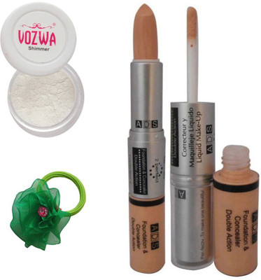 

Vozwa White Eyeshadow Shimmer Powder, Foundation & Concealer Double Action and Band(Set of 4)