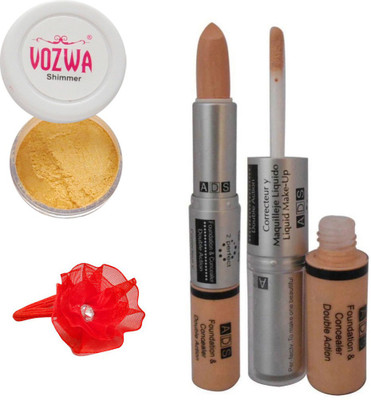 

Vozwa Golden Eyeshadow Shimmer Powder, Foundation & Concealer Double Action and Band(Set of 4)