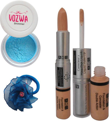 

Vozwa Blue Gradient Eyeshadow Shimmer Powder, Foundation & Concealer Double Action and Band(Set of 4)