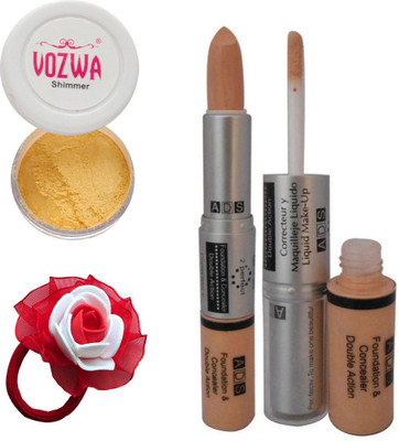 

Vozwa Golden Eyeshadow Shimmer Powder, Foundation & Concealer Double Action and Band(Set of 4)