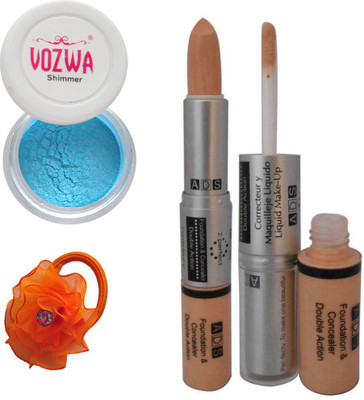 

Vozwa Blue Gradient Eyeshadow Shimmer Powder, Foundation & Concealer Double Action and Band(Set of 4)