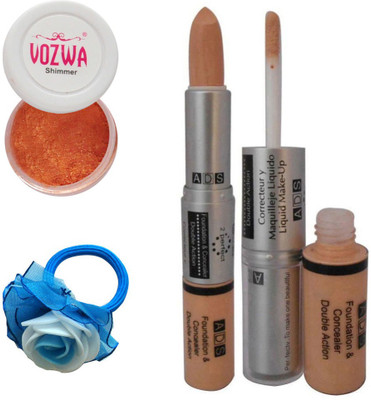 

Vozwa Copper Eyeshadow Shimmer Powder, Foundation & Concealer Double Action and Band(Set of 4)