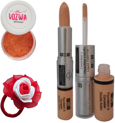 

Vozwa Copper Eyeshadow Shimmer Powder, Foundation & Concealer Double Action and Band(Set of 4)