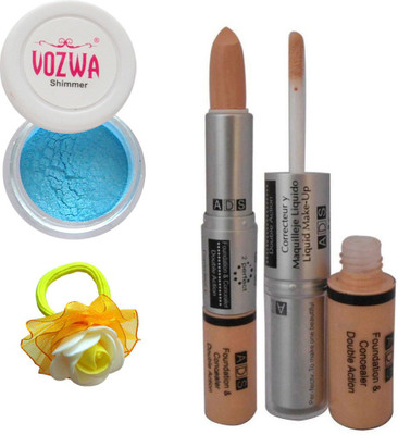 

Vozwa Blue Gradient Eyeshadow Shimmer Powder, Foundation & Concealer Double Action and Band(Set of 4)