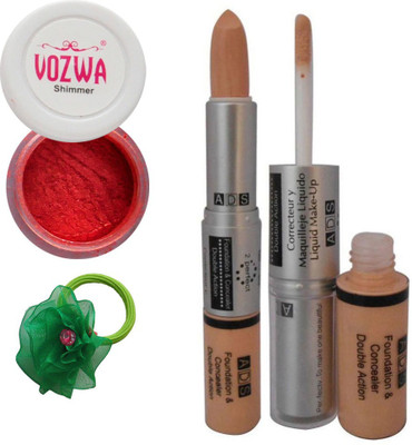 

Vozwa Red Eyeshadow Shimmer Powder, Foundation & Concealer Double Action and Band(Set of 4)