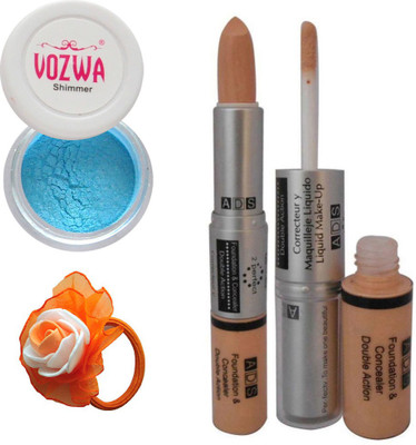 

Vozwa Blue Gradient Eyeshadow Shimmer Powder, Foundation & Concealer Double Action and Band(Set of 4)