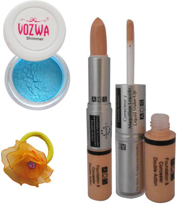 

Vozwa Blue Gradient Eyeshadow Shimmer Powder, Foundation & Concealer Double Action and Band(Set of 3)