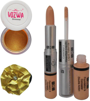 

Vozwa Gold Gradient Eyeshadow Shimmer Powder, Foundation & Concealer Double Action and Band(Set of 4)
