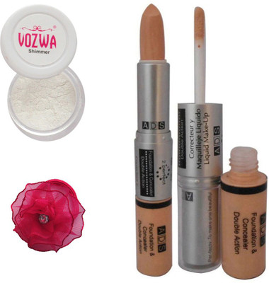 

Vozwa White Eyeshadow Shimmer Powder, Foundation & Concealer Double Action and Band(Set of 4)