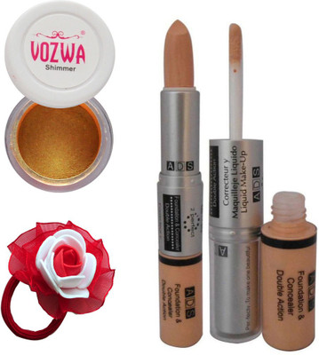 

Vozwa Gold Gradient Eyeshadow Shimmer Powder, Foundation & Concealer Double Action and Band(Set of 3)