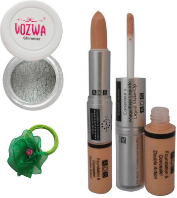 

Vozwa Silver Eyeshadow Shimmer Powder, Foundation & Concealer Double Action and Band(Set of 4)