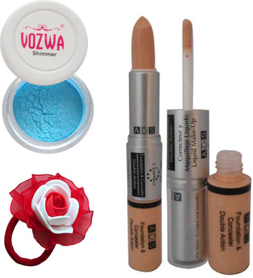 

Vozwa Blue Gradient Eyeshadow Shimmer Powder, Foundation & Concealer Double Action and Band(Set of 4)
