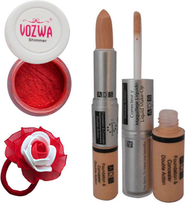 

Vozwa Red Eyeshadow Shimmer Powder, Foundation & Concealer Double Action and Band(Set of 4)