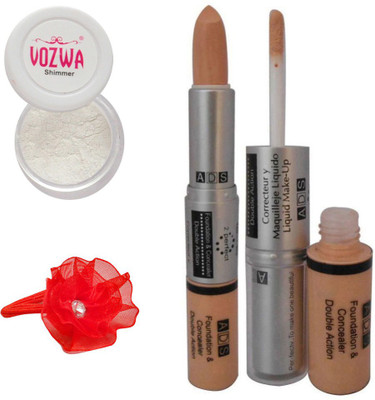 

Vozwa White Eyeshadow Shimmer Powder, Foundation & Concealer Double Action and Band(Set of 3)