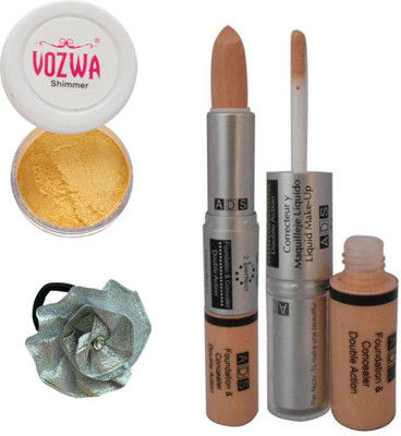 

Vozwa Golden Eyeshadow Shimmer Powder, Foundation & Concealer Double Action and Band(Set of 4)
