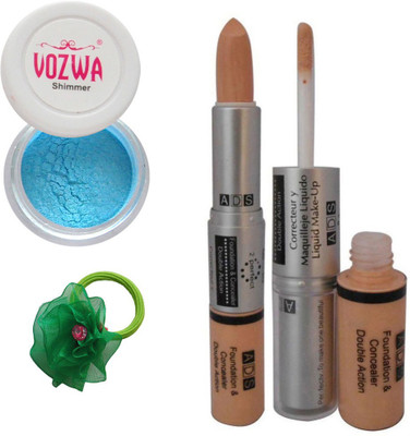 

Vozwa Blue Gradient Eyeshadow Shimmer Powder, Foundation & Concealer Double Action and Band(Set of 4)