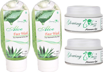

Glowing Buzz Combo of 2 Aloe Face Wash And 2 Herbal Aloe Vera Gel(Set of 4)