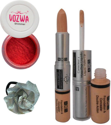 

Vozwa Red Eyeshadow Shimmer Powder, Foundation & Concealer Double Action and Band(Set of 4)