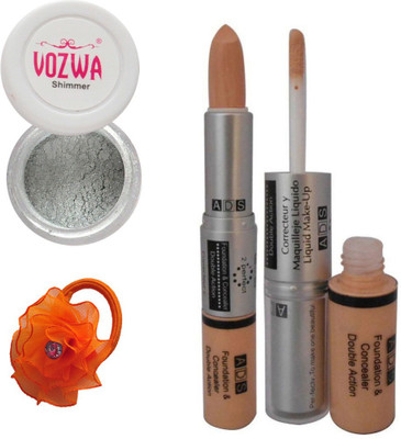 

Vozwa Silver Eyeshadow Shimmer Powder, Foundation & Concealer Double Action and Band(Set of 4)