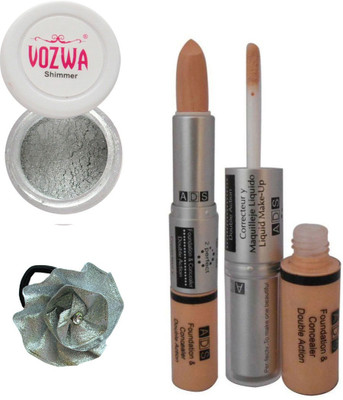 

Vozwa Silver Eyeshadow Shimmer Powder, Foundation & Concealer Double Action and Band(Set of 4)