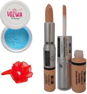 

Vozwa Blue Gradient Eyeshadow Shimmer Powder, Foundation & Concealer Double Action and Band(Set of 4)