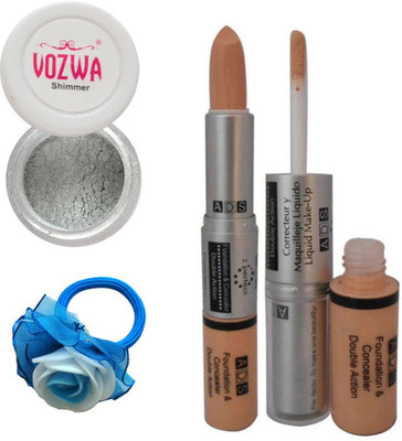 

Vozwa Silver Eyeshadow Shimmer Powder, Foundation & Concealer Double Action and Band(Set of 4)