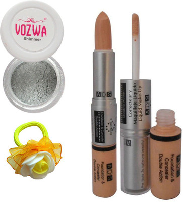 

Vozwa Silver Eyeshadow Shimmer Powder, Foundation & Concealer Double Action and Band(Set of 4)