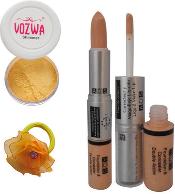 

Vozwa Golden Eyeshadow Shimmer Powder, Foundation & Concealer Double Action and Band(Set of 4)