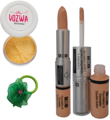

Vozwa Golden Eyeshadow Shimmer Powder, Foundation & Concealer Double Action and Band(Set of 4)